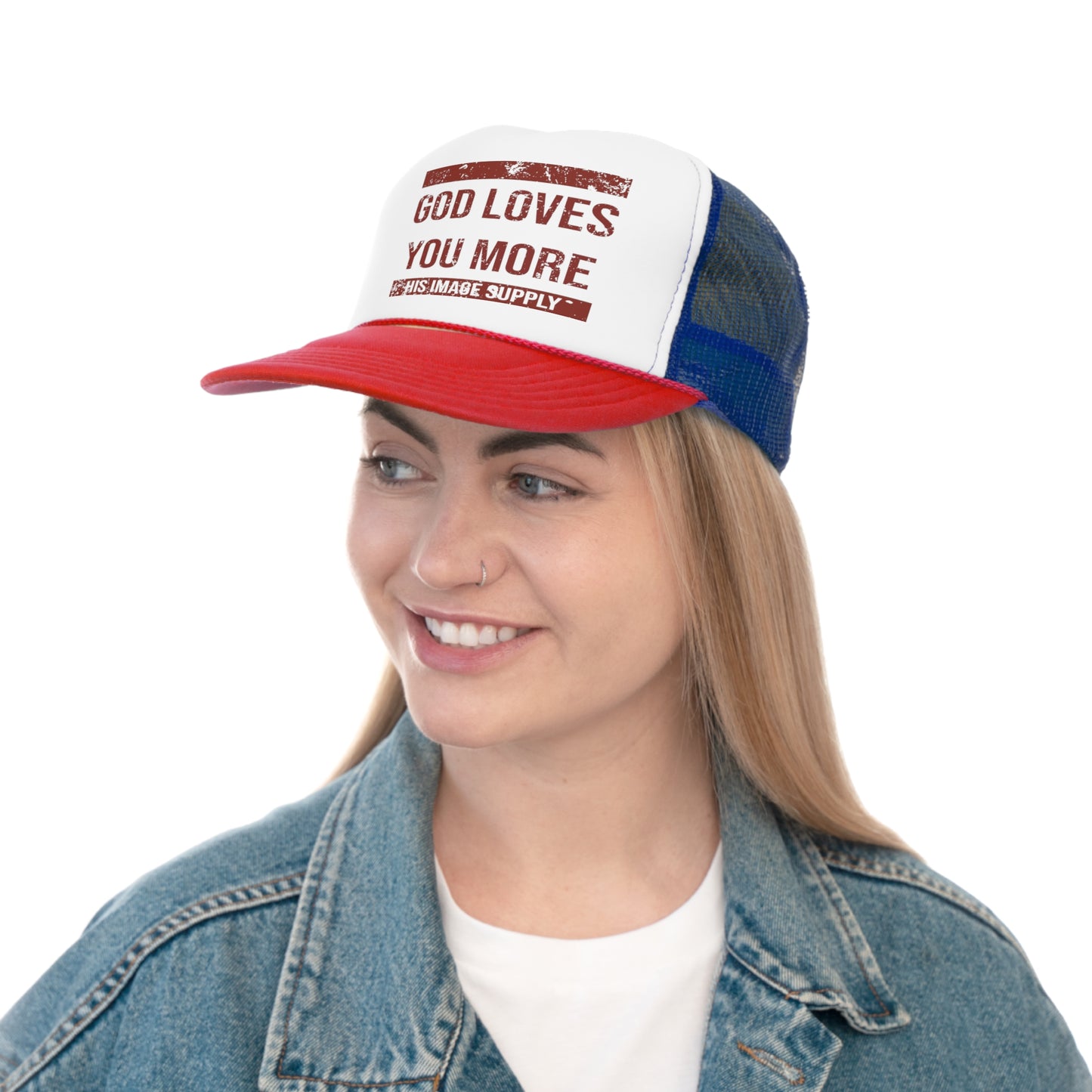 Distressed GOD LOVES YOU MORE Trucker Cap